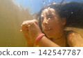 Young girl swimming underwater in thermal water 142547787