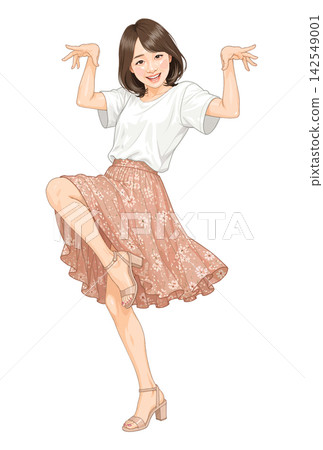 一幅喜劇女孩擺出滑稽姿勢的插圖 一幅喜劇女孩擺出滑稽姿勢的插圖 142549001