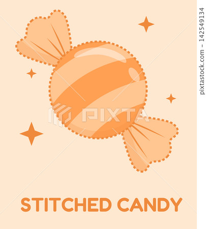 Orange Stitched Candy with Sparkles Cute Handmade Style Illustration Orange Stitched Candy with Sparkles Cute Handmade Style Illustration 142549134