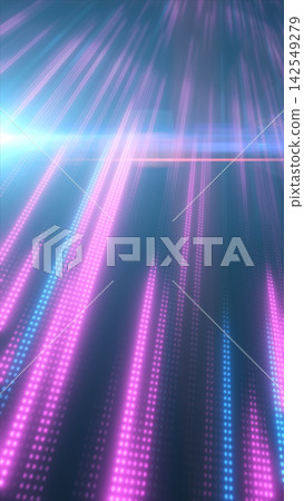 Pink and cyan digital light streams with dotted data lines, lens flare, and futuristic perspective motion. Pink and cyan digital light streams with dotted data lines, lens flare, and futuristic perspective motion. 142549279