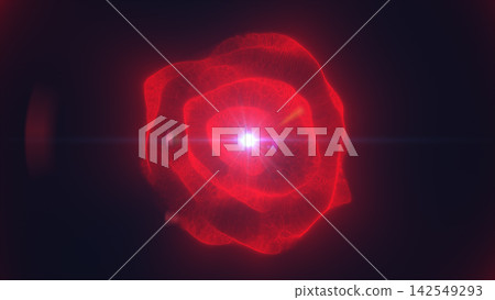 Abstract red glowing energy orb with translucent plasma rings, intense central flare, and dark futuristic background. Abstract red glowing energy orb with translucent plasma rings, intense central flare, and dark futuristic background. 142549293