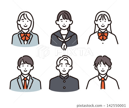 簡筆畫:一群身穿制服、微笑的男女學生(向量圖) 簡筆畫:一群身穿制服、微笑的男女學生(向量圖) 142550001