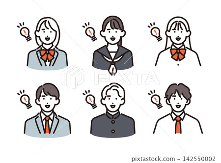 Simple illustration: A set of smiling male and female students in uniforms (vector illustration) Simple illustration: A set of smiling male and female students in uniforms (vector illustration) 142550002