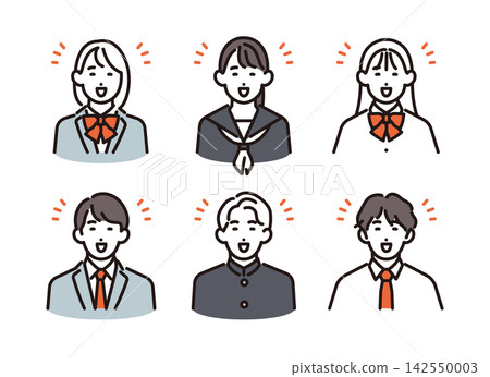 簡筆畫:一群身穿制服、微笑的男女學生(向量圖) 簡筆畫:一群身穿制服、微笑的男女學生(向量圖) 142550003