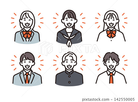 Simple illustration: A set of smiling male and female students in uniforms (vector illustration) Simple illustration: A set of smiling male and female students in uniforms (vector illustration) 142550005