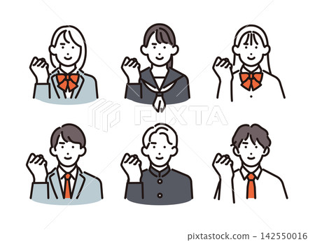 一組簡單的插圖,描繪了6位神情積極向上的男女學生(向量圖)。 一組簡單的插圖,描繪了6位神情積極向上的男女學生(向量圖)。 142550016