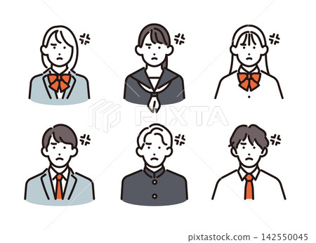 Simple illustration: Set of 6 angry-looking male and female students (vector illustration) 142550045