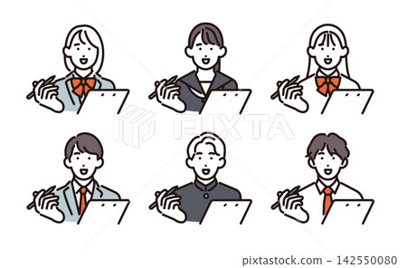 Simple illustration vector set of 6 students filling out a checklist or questionnaire. Simple illustration vector set of 6 students filling out a checklist or questionnaire. 142550080