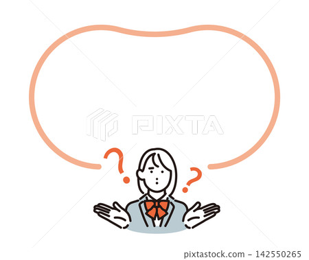 簡筆畫:一名身穿校服的女學生疑惑地歪著頭。向量圖。 簡筆畫:一名身穿校服的女學生疑惑地歪著頭。向量圖。 142550265