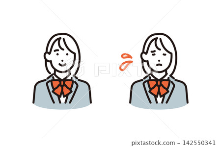 Simple illustration set of female students with smiling, worried, and tired expressions (vector illustration) Simple illustration set of female students with smiling, worried, and tired expressions (vector illustration) 142550341