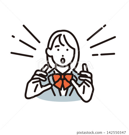 Simple vector illustration of a female student giving a speech or presentation with gestures. Simple vector illustration of a female student giving a speech or presentation with gestures. 142550347