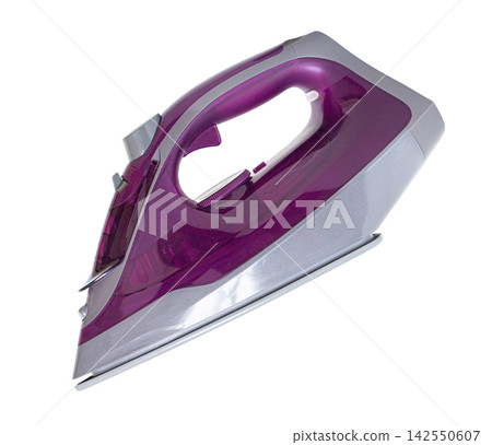 Purple electric steam iron on transparent background Purple electric steam iron on transparent background 142550607