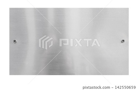 Brushed metal plate with screws on white background Brushed metal plate with screws on white background 142550659