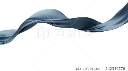 Dark steel blue fabric ribbon flowing isolated on white background with copy space 3D render Dark steel blue fabric ribbon flowing isolated on white background with copy space 3D render 142550776