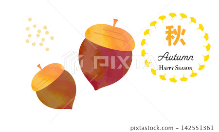 Watercolor-style acorns and autumn-themed text frame Watercolor-style acorns and autumn-themed text frame 142551361