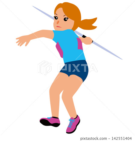一幅描繪女運動員參加運動比賽的插圖,具體來說,是她即將投擲標槍的場景。 一幅描繪女運動員參加運動比賽的插圖,具體來說,是她即將投擲標槍的場景。 142551404