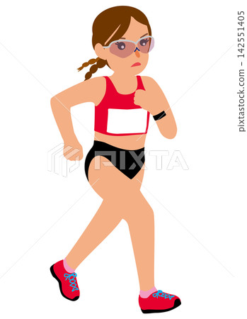 Illustrations of female athletes competing in sports events and athletes during race walking competitions. Illustrations of female athletes competing in sports events and athletes during race walking competitions. 142551405
