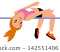 Illustration of female athletes competing in a sports competition - Athlete in the high jump competition 142551406