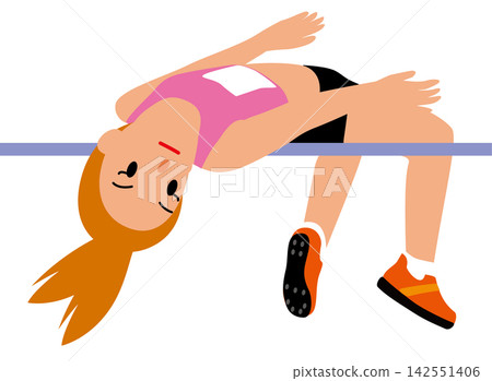 Illustration of female athletes competing in a sports competition - Athlete in the high jump competition Illustration of female athletes competing in a sports competition - Athlete in the high jump competition 142551406