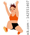 An illustration of female athletes competing in a sports competition: an athlete jumping in the long jump. 142551407