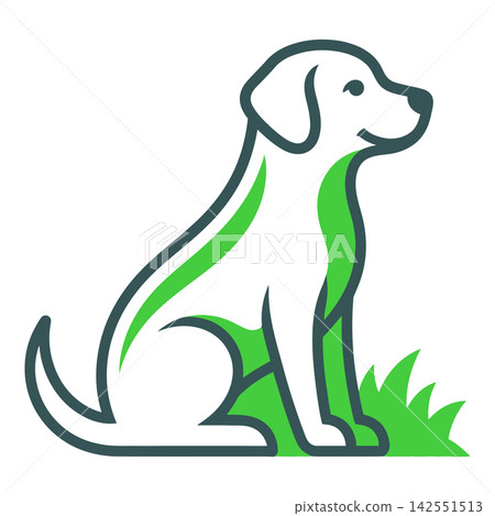 Sitting white dog with green grass and black outline Sitting white dog with green grass and black outline 142551513