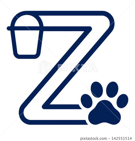 Dog paw print and bucket logo with letter Z symbol Dog paw print and bucket logo with letter Z symbol 142551514