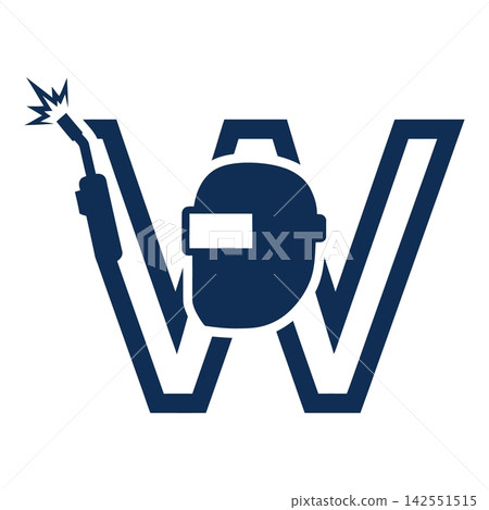 Welding logo with protective helmet and torch symbol Welding logo with protective helmet and torch symbol 142551515