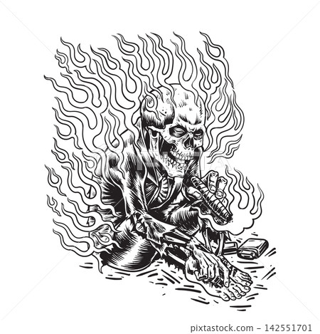 Flaming Skull Smoking Cigar Flaming Skull Smoking Cigar 142551701