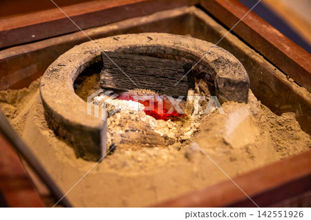 fireplace, sunken hearth, fire-place 142551926