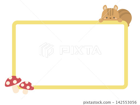 Square frame with autumn mushrooms and squirrels Square frame with autumn mushrooms and squirrels 142553056