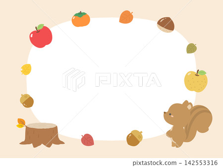Autumn flavors and colorful leaves framed with a squirrel Autumn flavors and colorful leaves framed with a squirrel 142553316