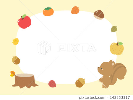 A cute frame featuring autumn flavors, colorful leaves, and a squirrel. A cute frame featuring autumn flavors, colorful leaves, and a squirrel. 142553317