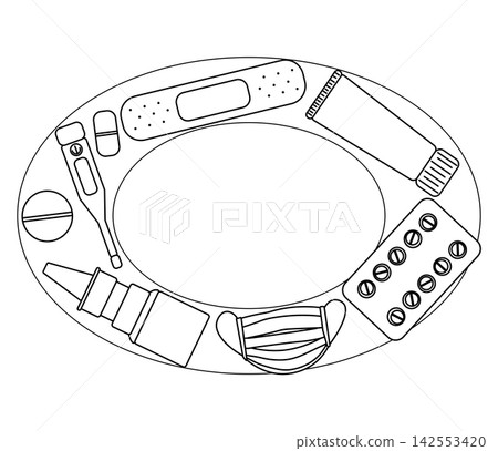 Home apothecary Pharmacy frame template oval hand drawn illustration. Vector graphic line art. Perfect for logo, branding, packaging, labels, and modern decor design. Home apothecary Pharmacy frame template oval hand drawn illustration. Vector graphic line art. Perfect for logo, branding, packaging, labels, and modern decor design. 142553420