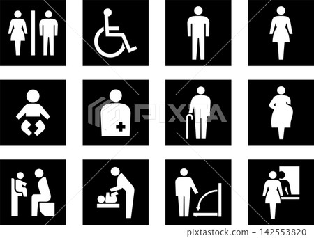 Toilet pictogram set (white outline version) Toilet pictogram set (white outline version) 142553820