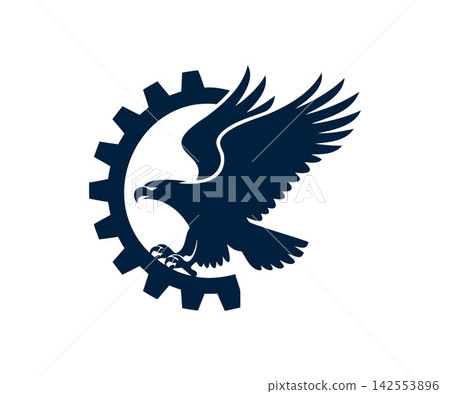 Eagle bird and gear wheel industry logo Eagle bird and gear wheel industry logo 142553896