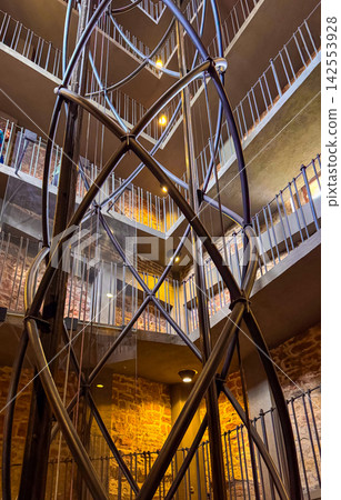 Elevator installation in a historical building during visitor access Elevator installation in a historical building during visitor access 142553928