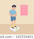 Man standing on bathroom scale with plan note vector illustration 142554401