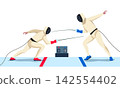 Two fencers dueling with swords vector illustration 142554402