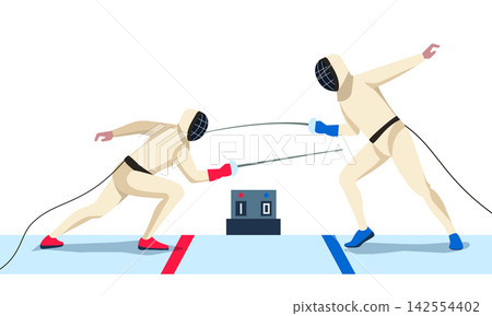 Two fencers dueling with swords vector illustration Two fencers dueling with swords vector illustration 142554402