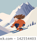 Happy woman skiing down mountain vector illustration 142554403