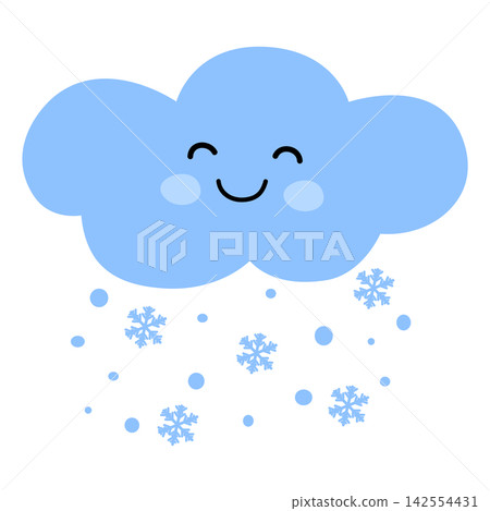 Smiling clouds and snowflakes falling snow Smiling clouds and snowflakes falling snow 142554431