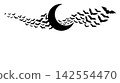 Halloween banner with crescent moon and swarm of flying bats silhouette 142554470