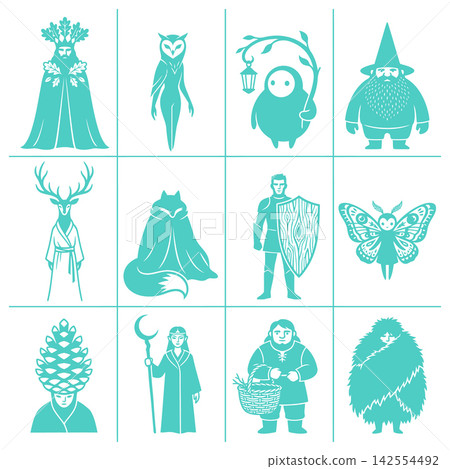 Fantasy character collection showing magical creatures and mysterious beings for imaginative storytelling and concept design Fantasy character collection showing magical creatures and mysterious beings for imaginative storytelling and concept design 142554492