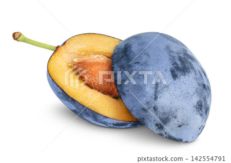 fresh blue plum half isolated on white background fresh blue plum half isolated on white background 142554791