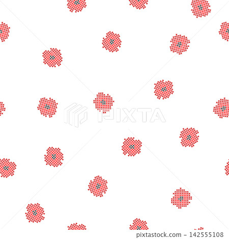 Seamless stich cross patterns with red poppies on white background. Embroidery style drawn floral repeating print, vector eps 10 Seamless stich cross patterns with red poppies on white background. Embroidery style drawn floral repeating print, vector eps 10 142555108