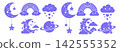 Cute celestial vector collection with smiling moons and clouds for peaceful nursery wall art decoration 142555352