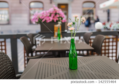 Green Bottle Flower Vase on Warsaw Cafe Terrace Green Bottle Flower Vase on Warsaw Cafe Terrace 142555464