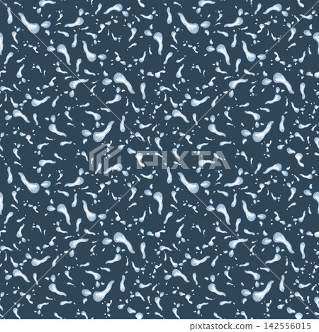 Freshness repeat background with water splash on dark blue. Watercolor blue drops hand painted. Abstract liquid splashes seamless pattern for design wallpaper, textile, stationery or wrapping paper. 142556015