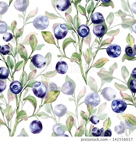 Watercolor bilberry seamless pattern with branches and green neutral tones isolated. Hand drawn wild northern berry illustration. Botanical repeat for wallpaper, fabric, packaging and kitchen design. Watercolor bilberry seamless pattern with branches and green neutral tones isolated. Hand drawn wild northern berry illustration. Botanical repeat for wallpaper, fabric, packaging and kitchen design. 142556017
