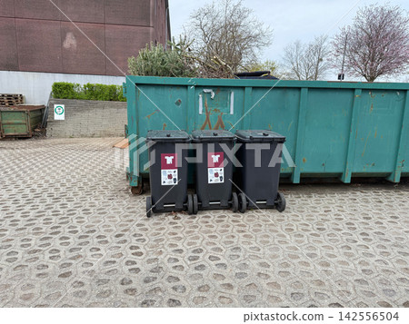 Clothing donation bins for textile recycling and reuse. Clothing donation bins for textile recycling and reuse. 142556504